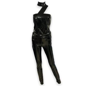 Versace F/W 2013 Black Japanese Vinyl Slim Pants and Choker Top